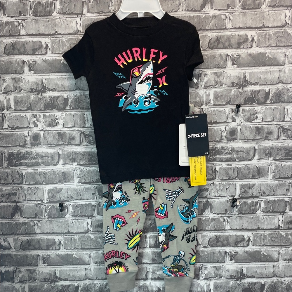 Hurley Kids Shark Pajama‎ Set - Black and Gray